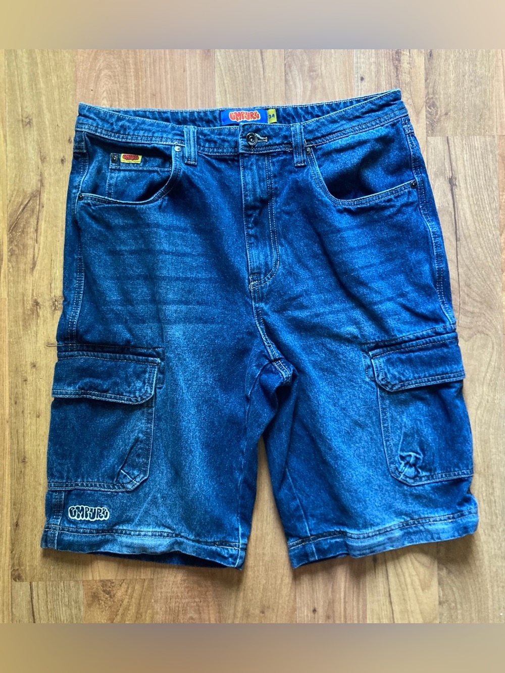Empyre Y2K Cargo Denim Blue Jean Shorts Mens 34x12 Inseam Skater Streetwear